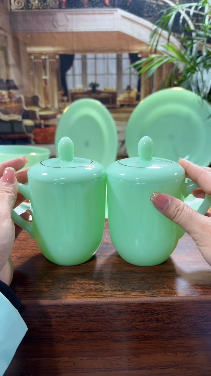 【闪购商品】... 带盖子办公茶杯2个玉瓷  