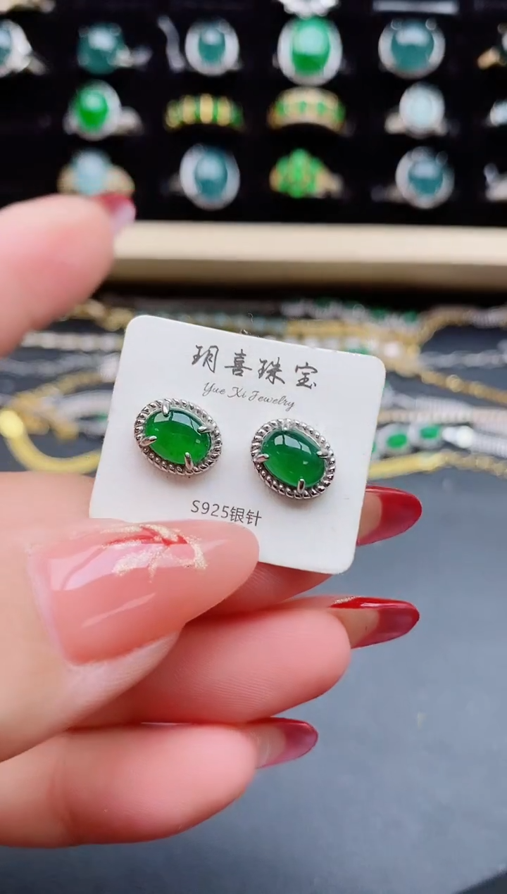 【闪购商品】翡翠耳饰银S925镶嵌5080505