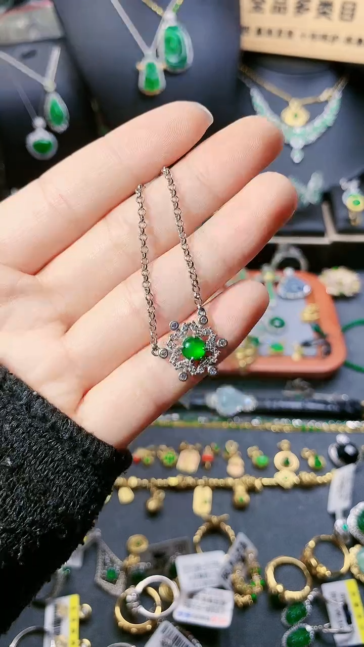 【闪购商品】翡翠项链银S925镶嵌项链