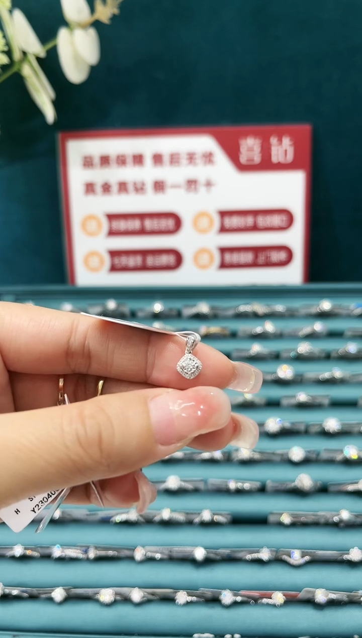【闪购商品】钻石颈饰银S925镶嵌5+8分吊坠