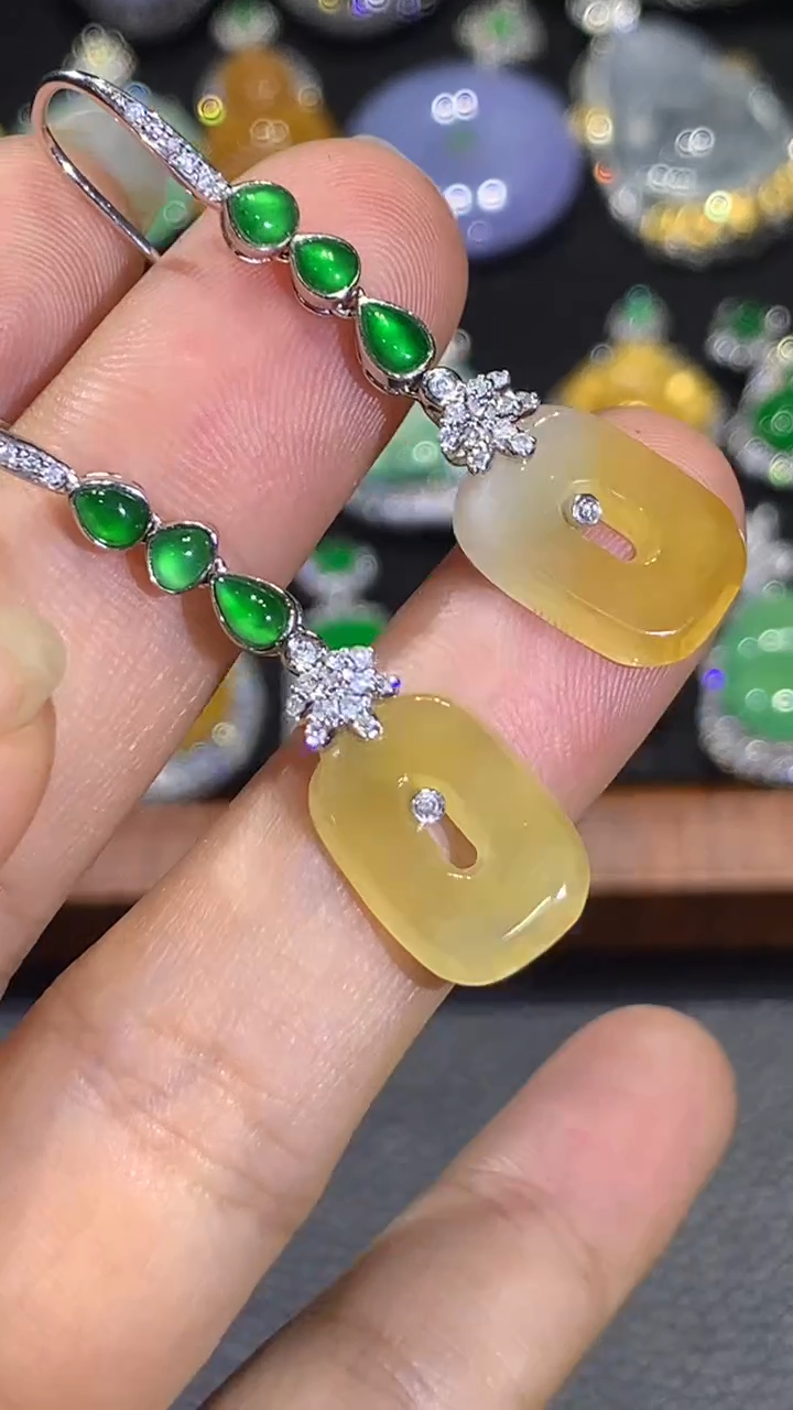 翡翠18K金镶嵌耳饰团购