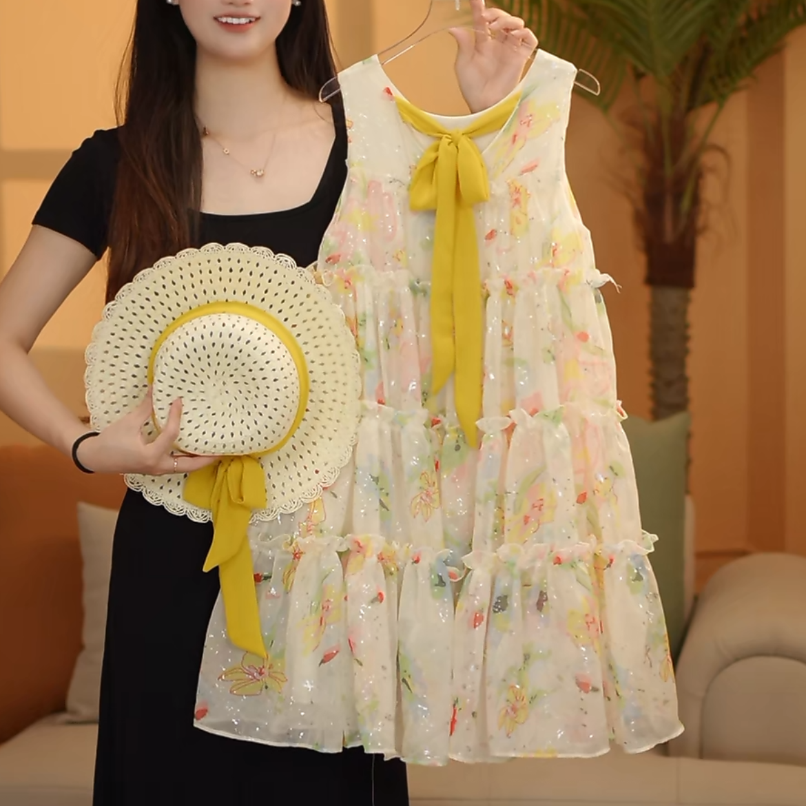 女童连衣裙2025夏季时尚飘带蛋糕裙气质背心连衣裙T4230001333