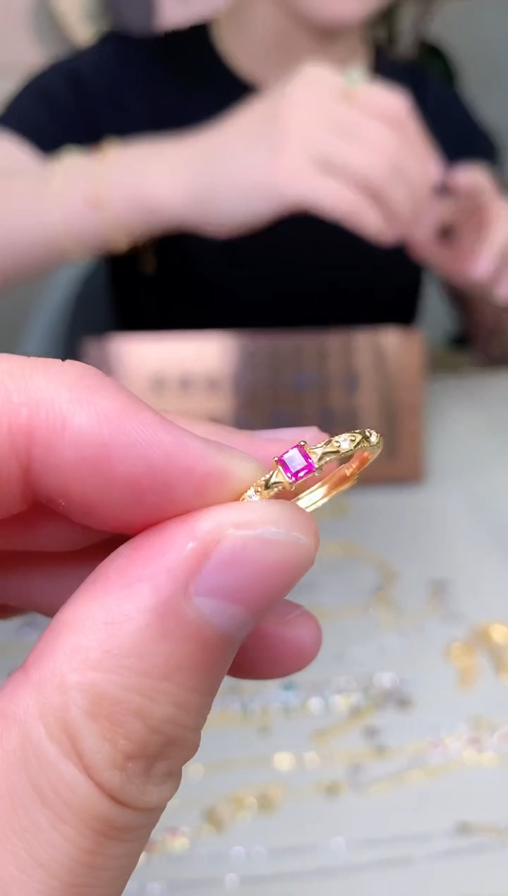 红宝石戒指银S925镶嵌戒指