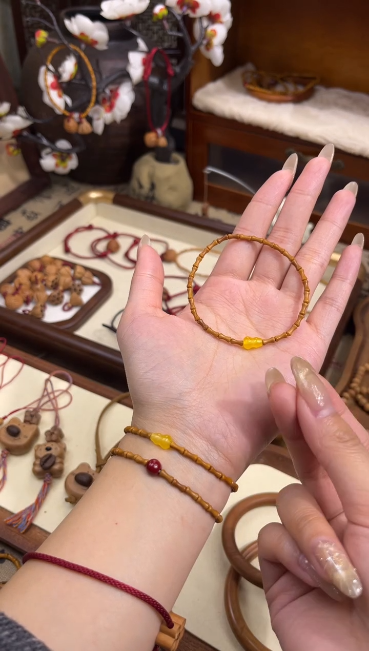 手串桃核【桃缘行】竹节「黄色葫芦」桃木桃核辟、挡、驱、护 备注手围