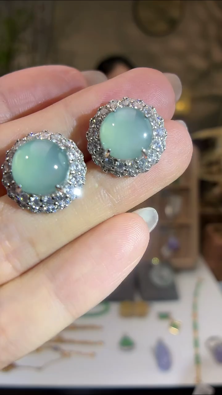 银S925镶嵌翡翠耳饰耳饰