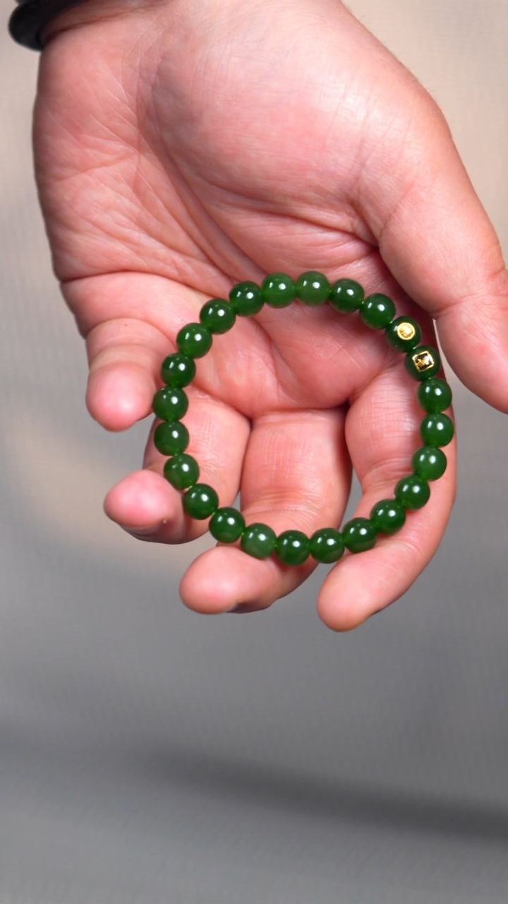 未镶嵌手链和田玉水****！8mm冰菠菜俄碧