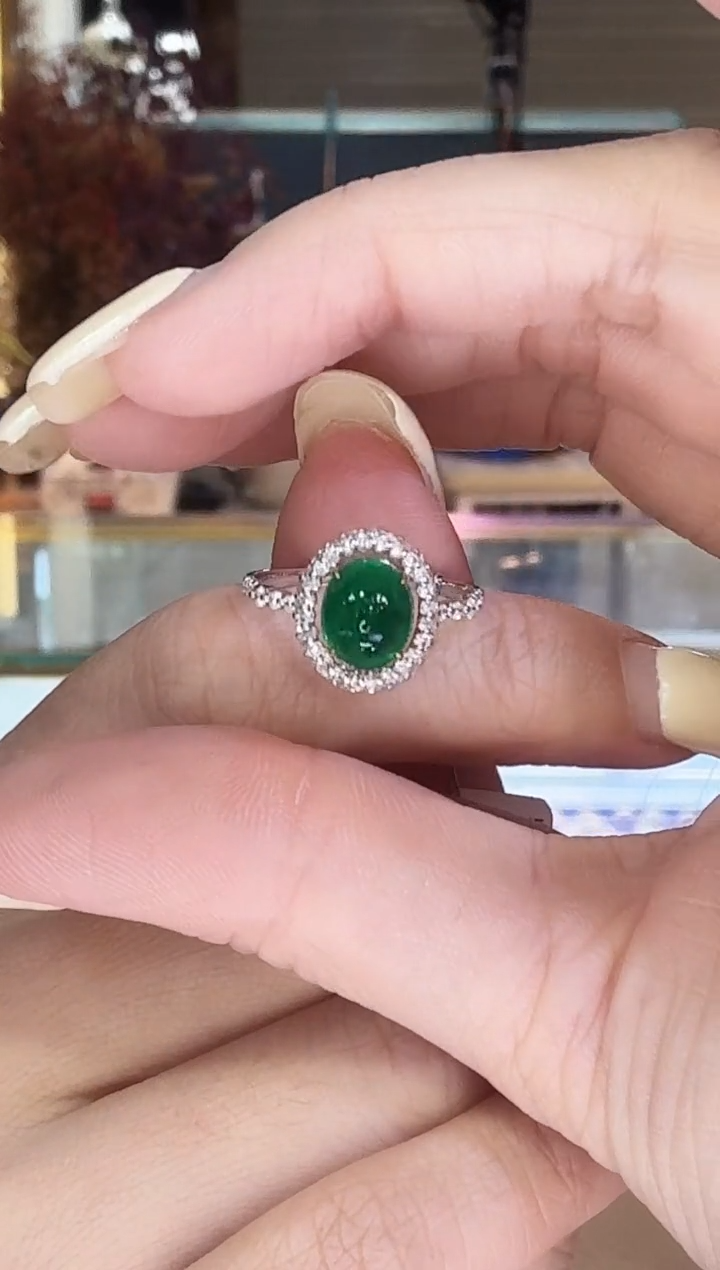 铂Pt950镶嵌戒指祖母绿2.1克拉祖母绿鸽子蛋戒指33460