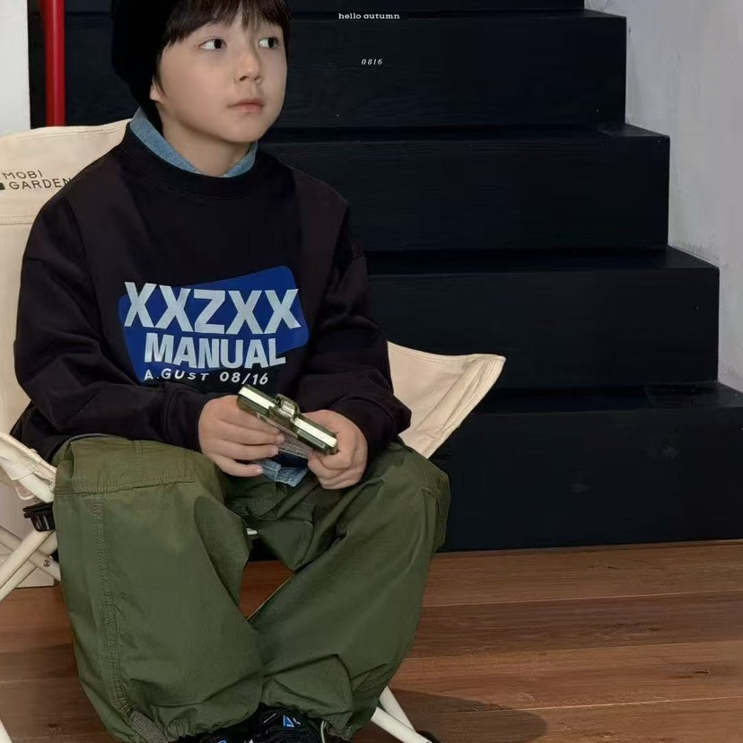 2025新款男童中大童女童体恤加厚长袖美式时尚休闲宽松圆领套头