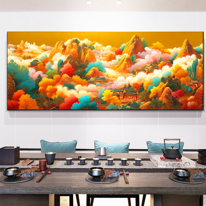 美初十字绣日照金山七彩山峦背靠金山金山银山叠翠客厅简单新手