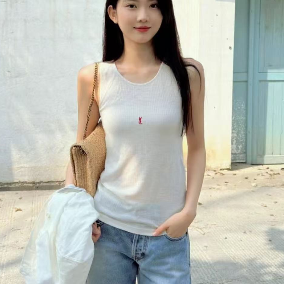 全新未使用 YSL/圣罗兰 /徽标圆领背心/L码