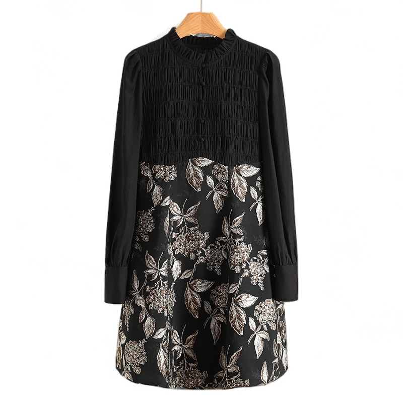 F6861-【叁】独特气质花色立领收腰显瘦连衣裙#WSA58L007