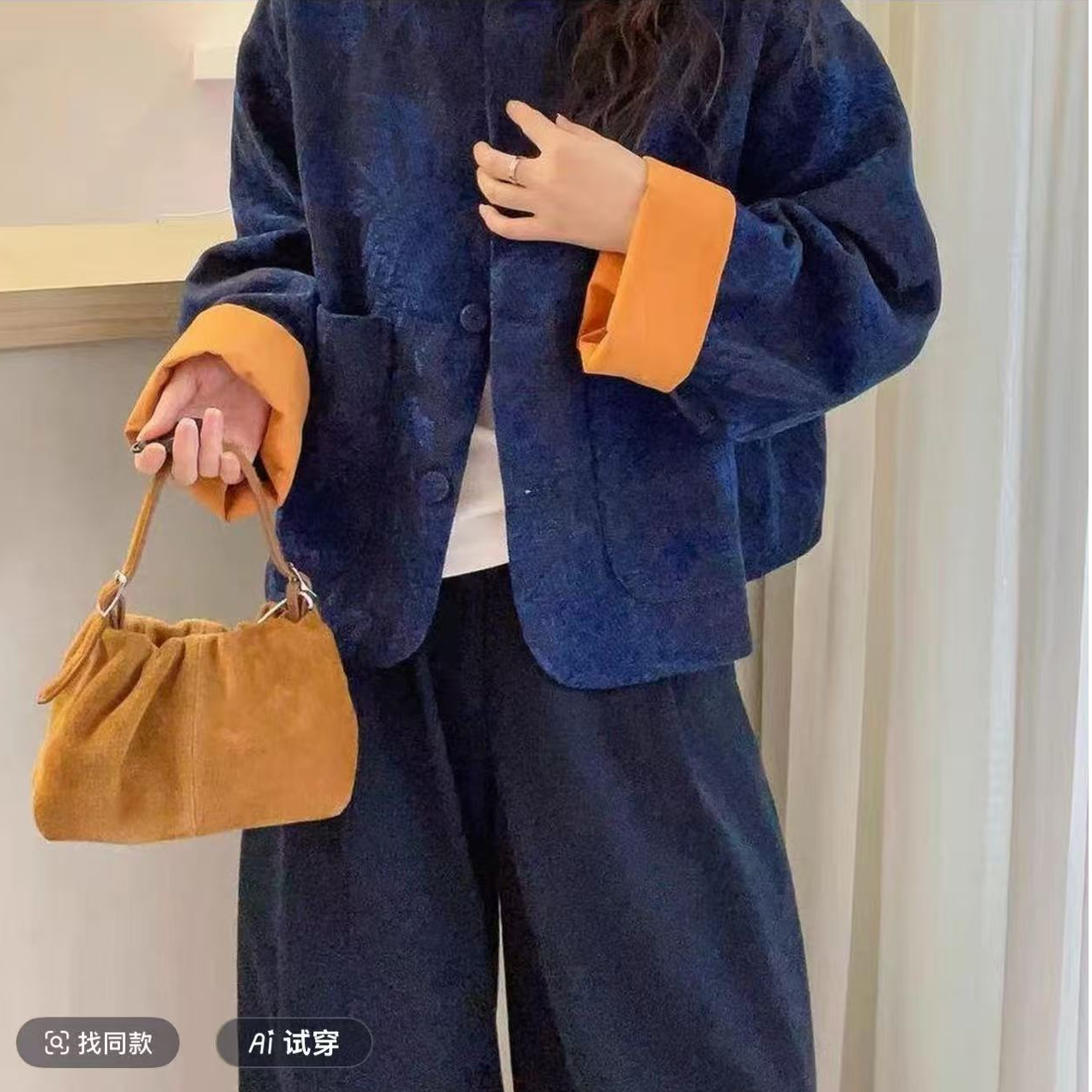 INS风女长袖秋季常规款短外套厚款新中式宽松型圆领0780