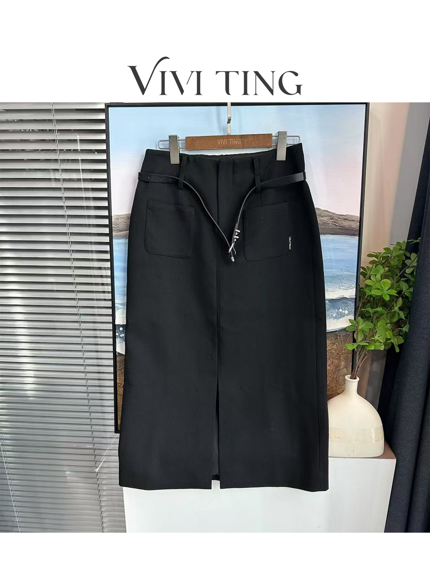 【VIVI·TING】婷姐推荐时尚设计显瘦前口袋前开叉双腰带半身裙k265