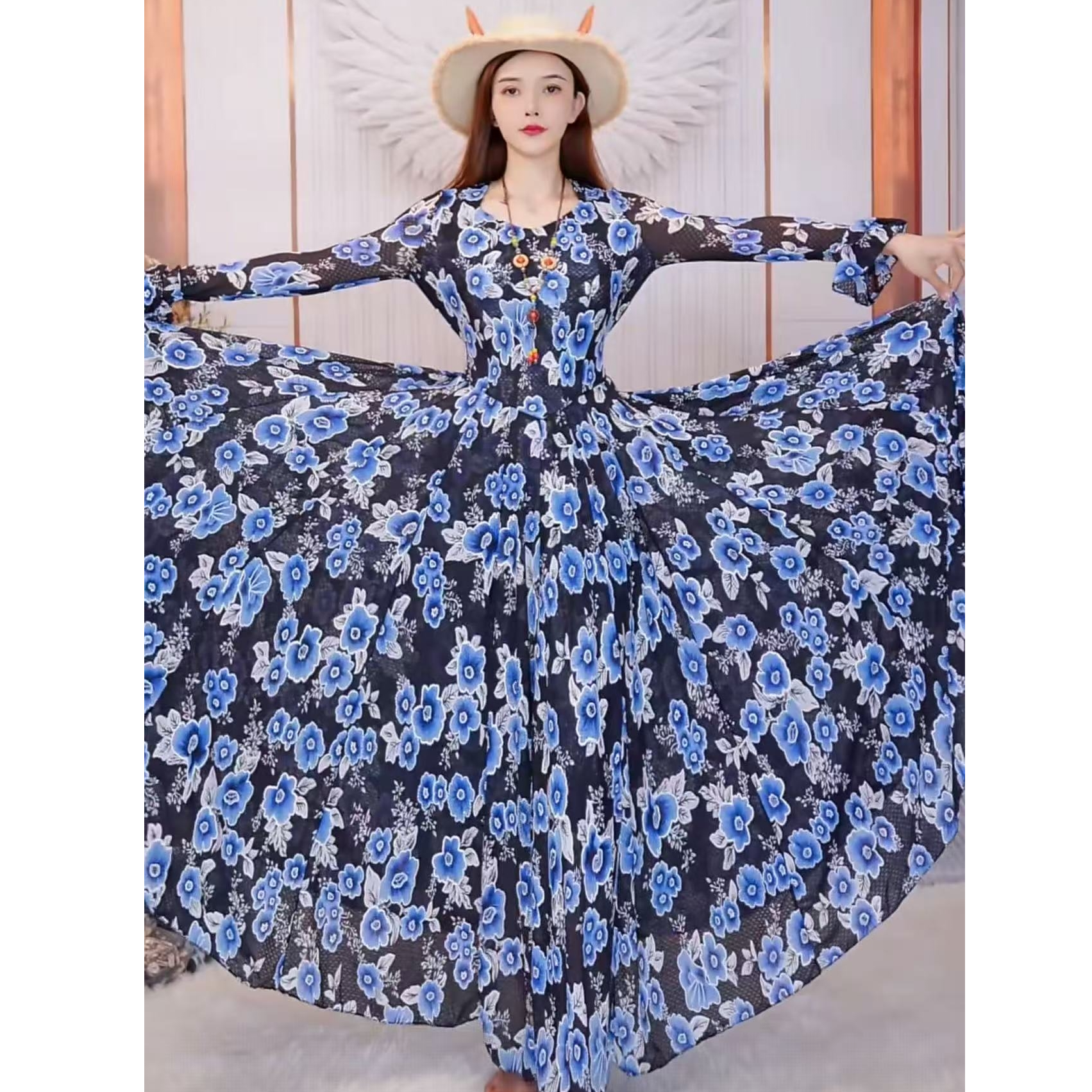 花开富贵新疆民族舞蹈服饰720大摆显高显瘦高档连衣裙