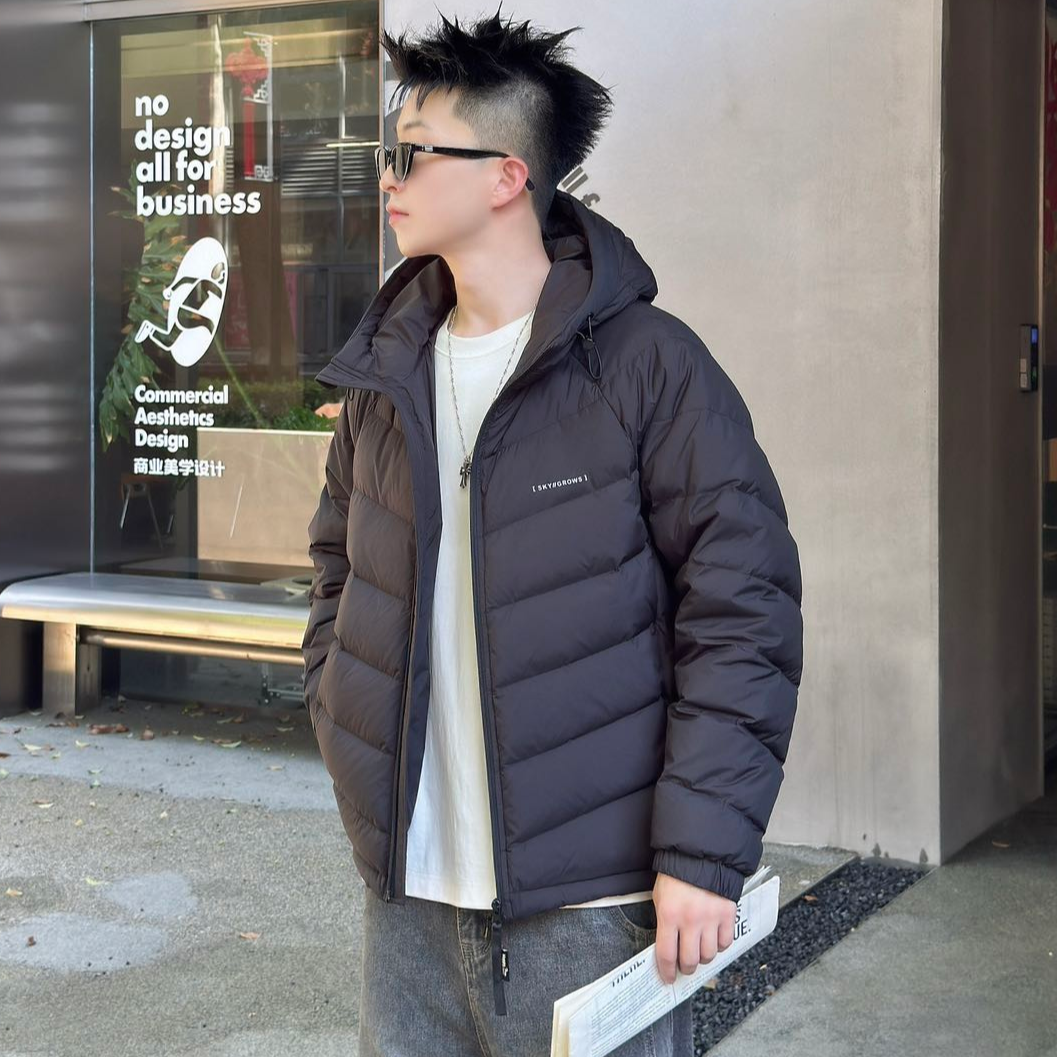 WAG“零压力排骨”羽绒服连帽羽绒服冬季蓄热保暖纯色外套-8611