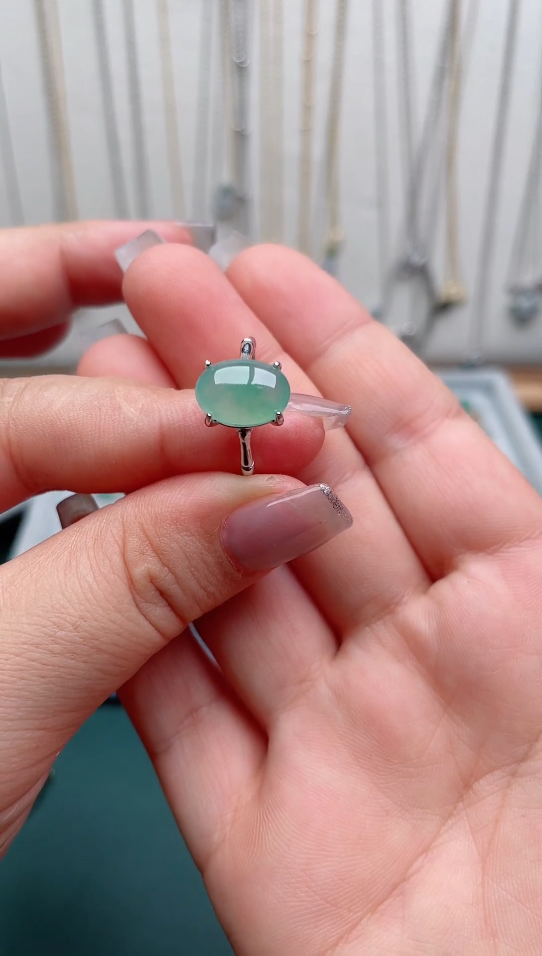 翡翠戒指银S925镶嵌.