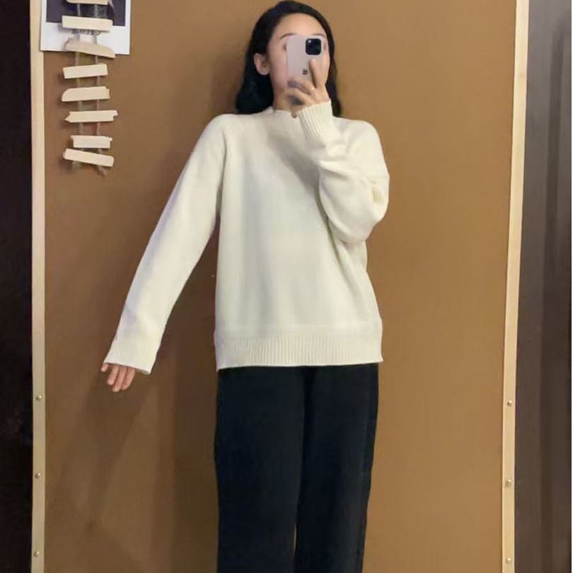 简约百搭纯山羊绒套头衫 半高领修身针织衫