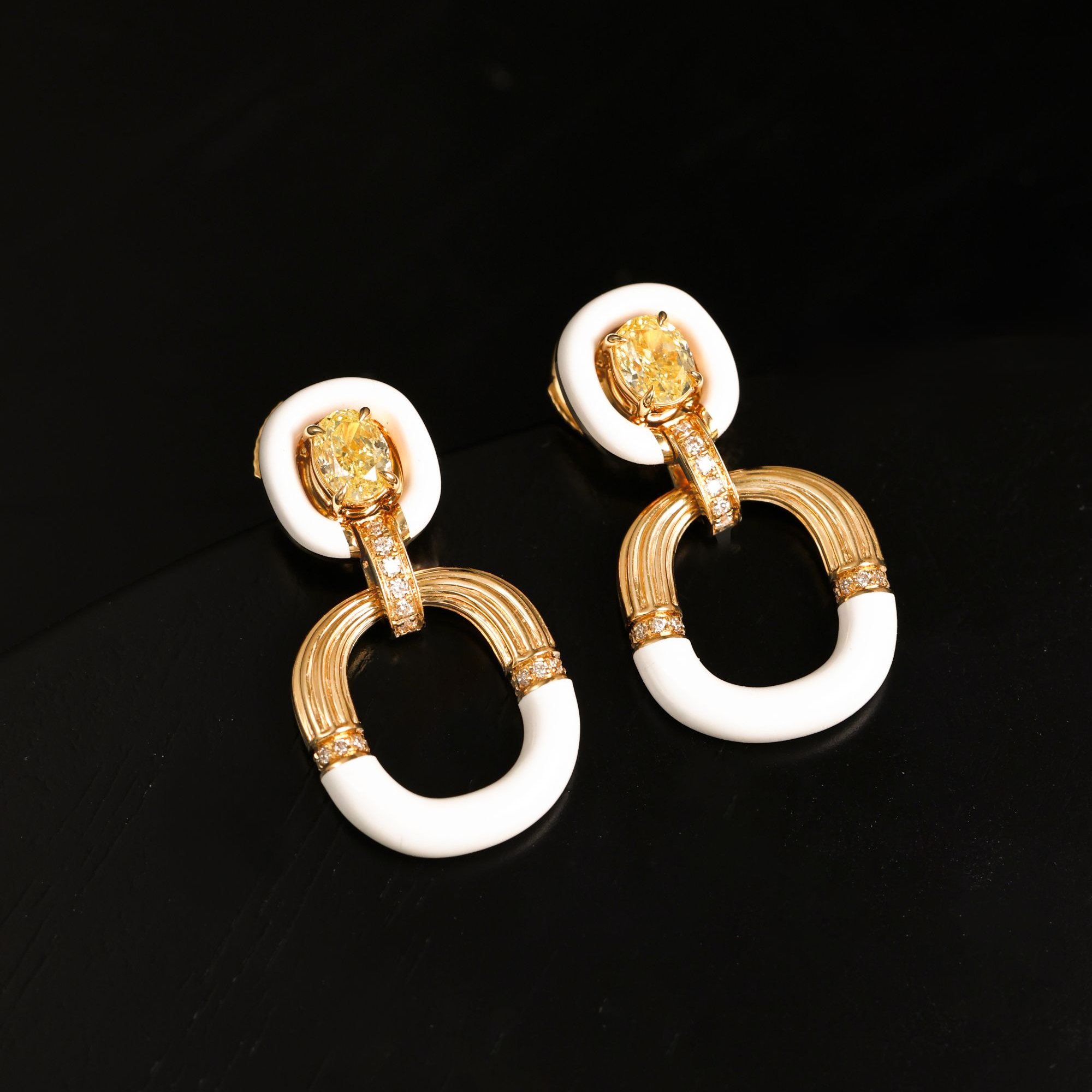 鹿叙珠宝18K金镶黄钻耳饰耳环陶瓷设计定制款 E-ZS01