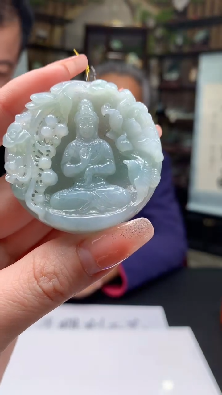 【闪购商品】定制翡翠18K金镶嵌1076ry-毛货挂件赠珠链18