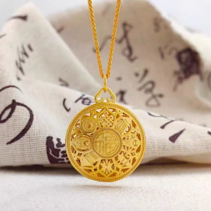 福韵天玺 铜合金项链 八宝罗盘项链女款链子金色镶嵌饰品肖邦链