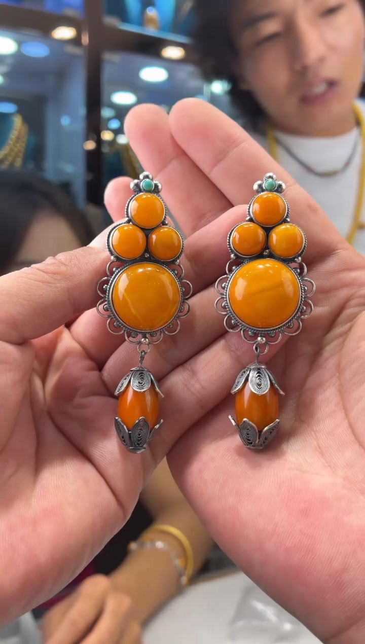 蜜蜡银S925镶嵌耳坠噶玛珠宝同款精选发其一