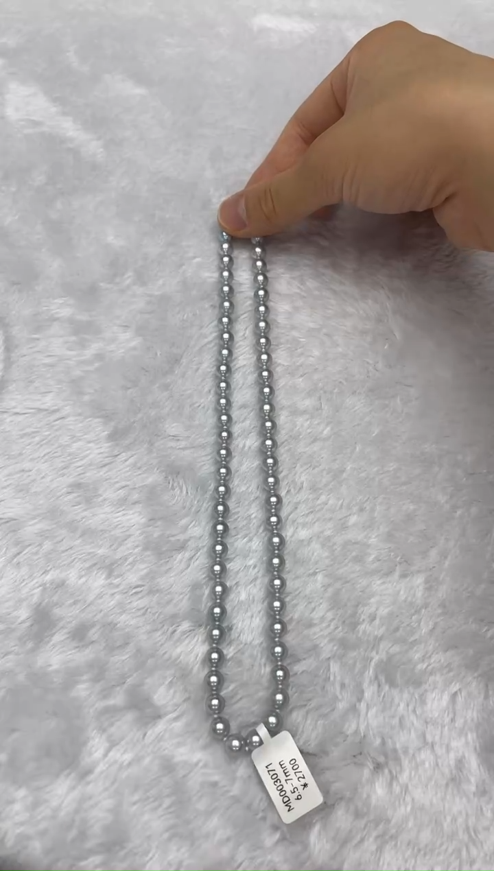 海水珍珠银S925镶嵌项链AK真多麻6.5-7mm