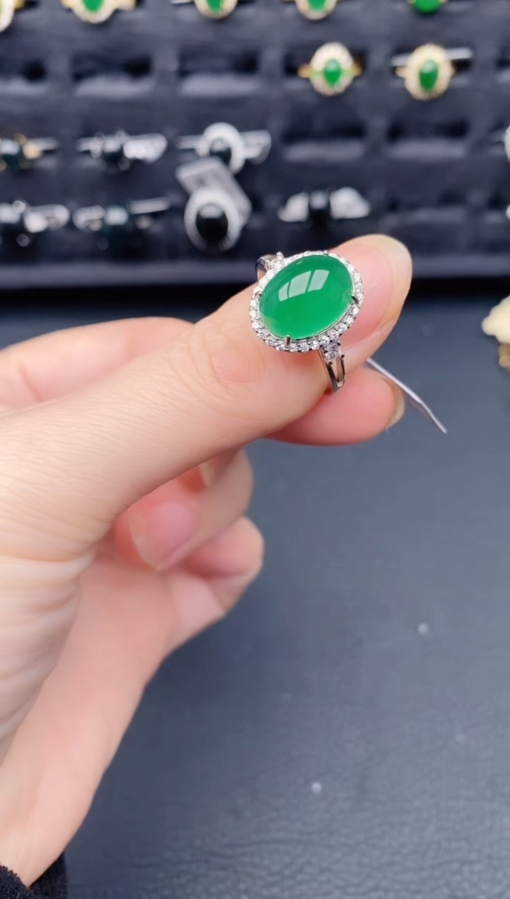 银S925镶嵌戒指翡翠天然a货翡翠324