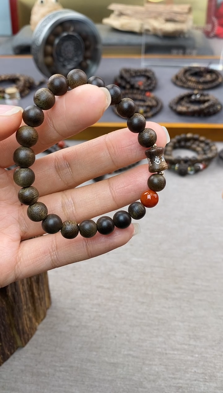 【闪购商品】沉香手串芽庄白棋08＋富森竹节六字镶嵌沉水