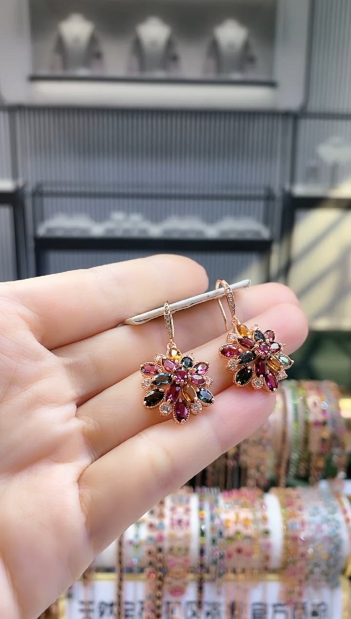 银S925镶嵌耳钩碧玺66666666