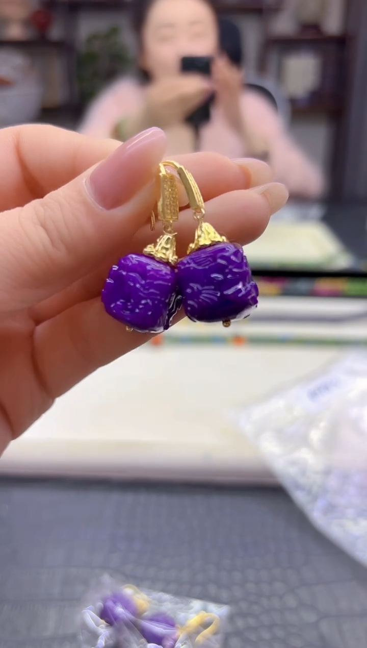 14K金镶嵌苏纪石（舒俱来）耳坠DIY款E983