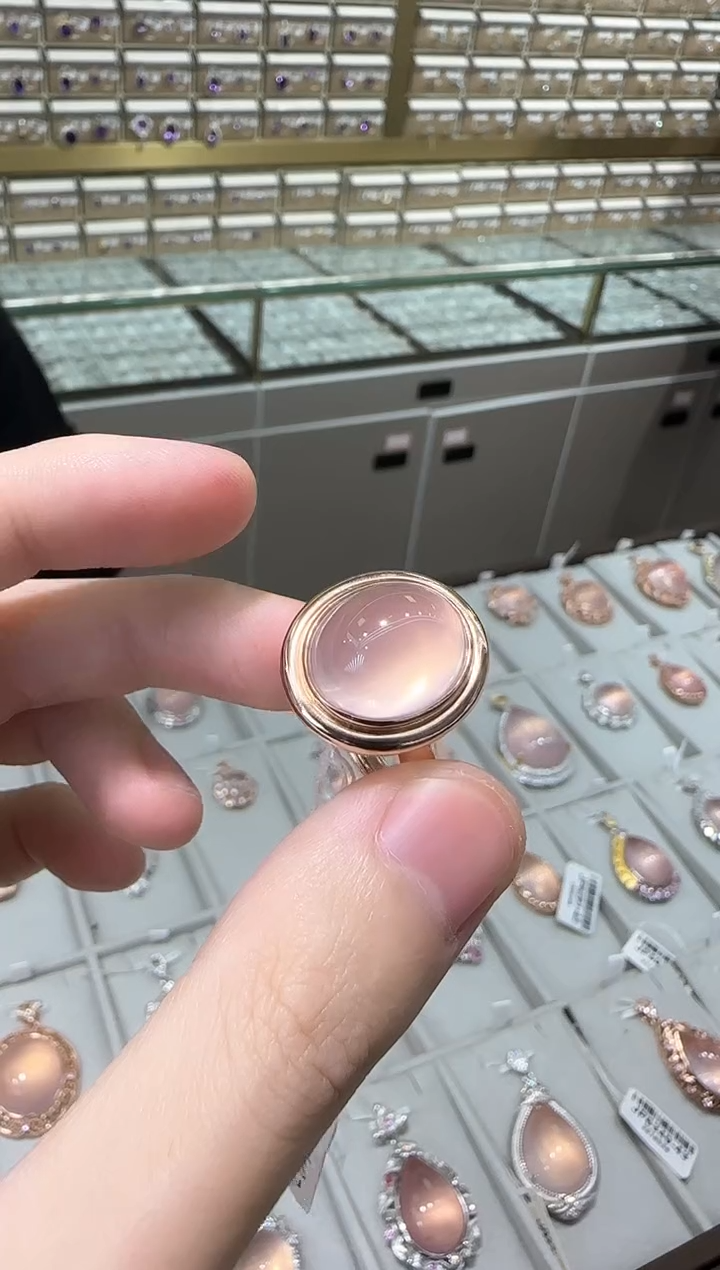 【闪购商品】芙蓉石戒指银S925镶嵌11*15mm星光粉水晶