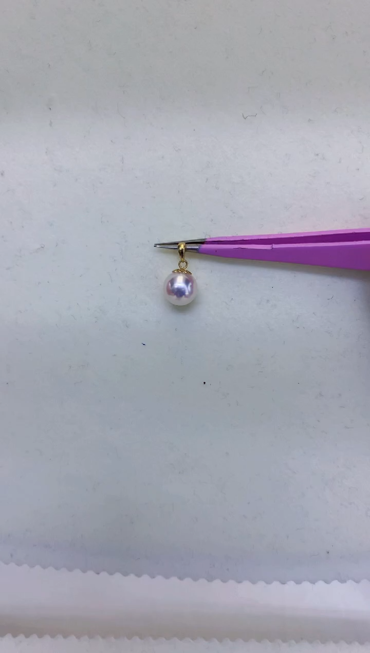 18K金镶嵌海水珍珠饰品8-8.5瓜子扣吊坠赠银链