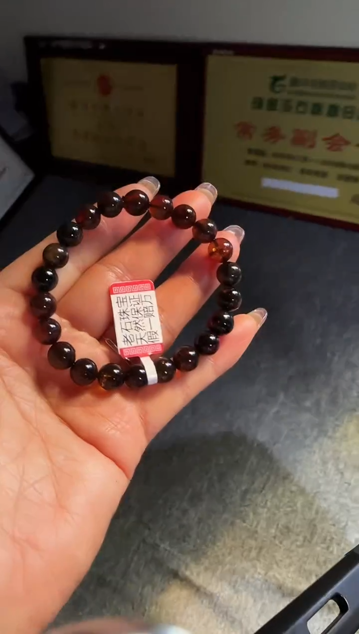 手串琥珀未镶嵌#40缅甸琥珀星际蓝翁珀手串8mm