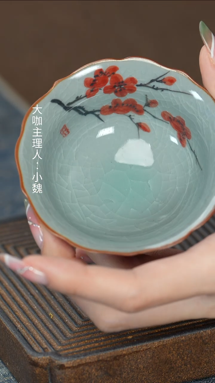 【哥窑手绘梅花杯】【9西泠纸盒】