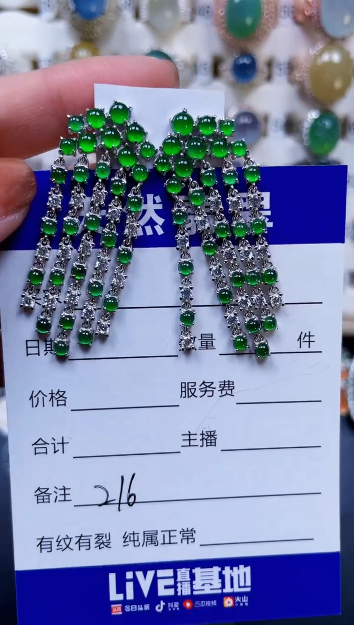 银S925镶嵌翡翠耳饰216