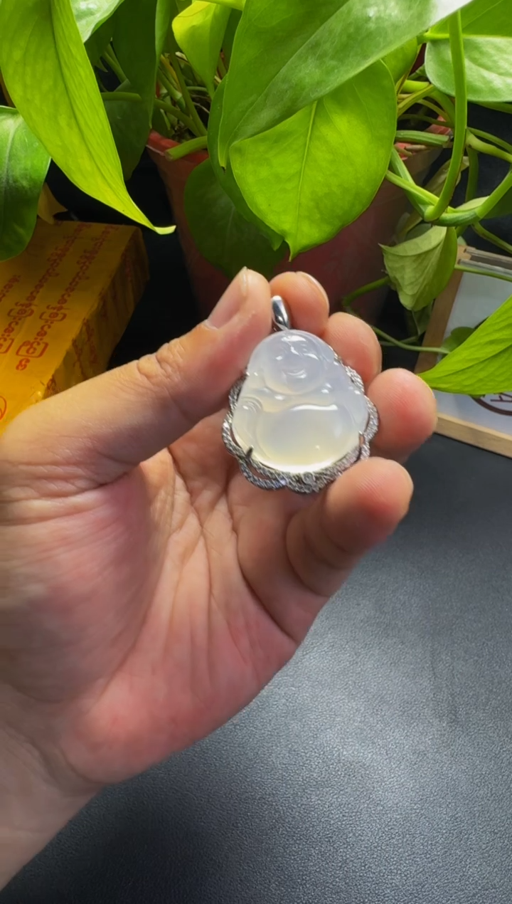 【闪购商品】玛瑙/玉髓颈饰合金YD143 雪玉冰魄玉 佛公吊坠