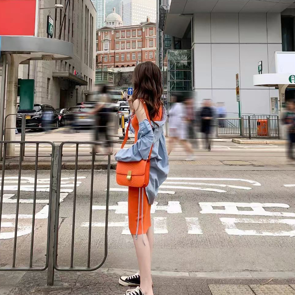 95新 Celine/思琳 茉上/思琳橘色中号稀有皮box