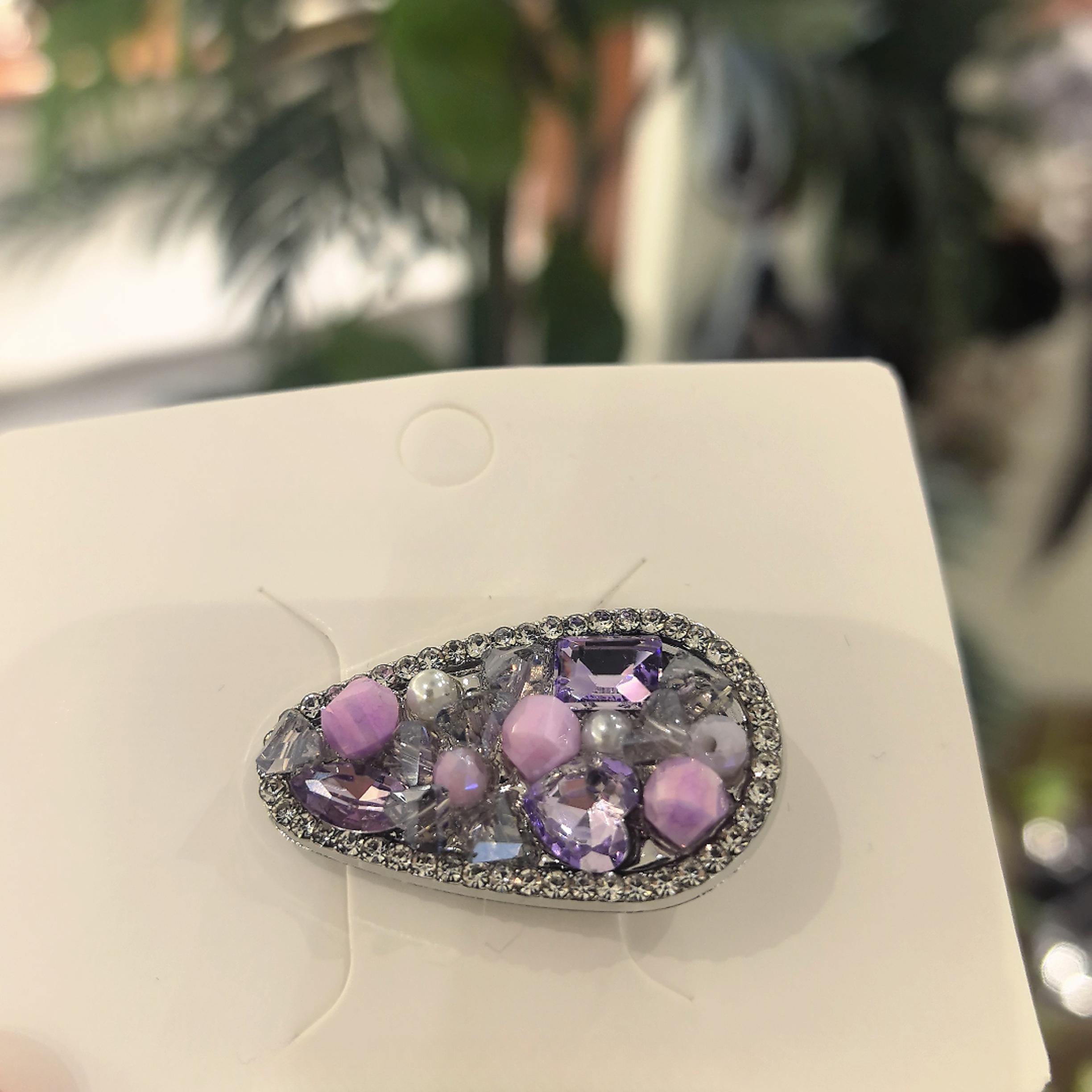 精品水晶满钻精致紫色水滴压夹5198