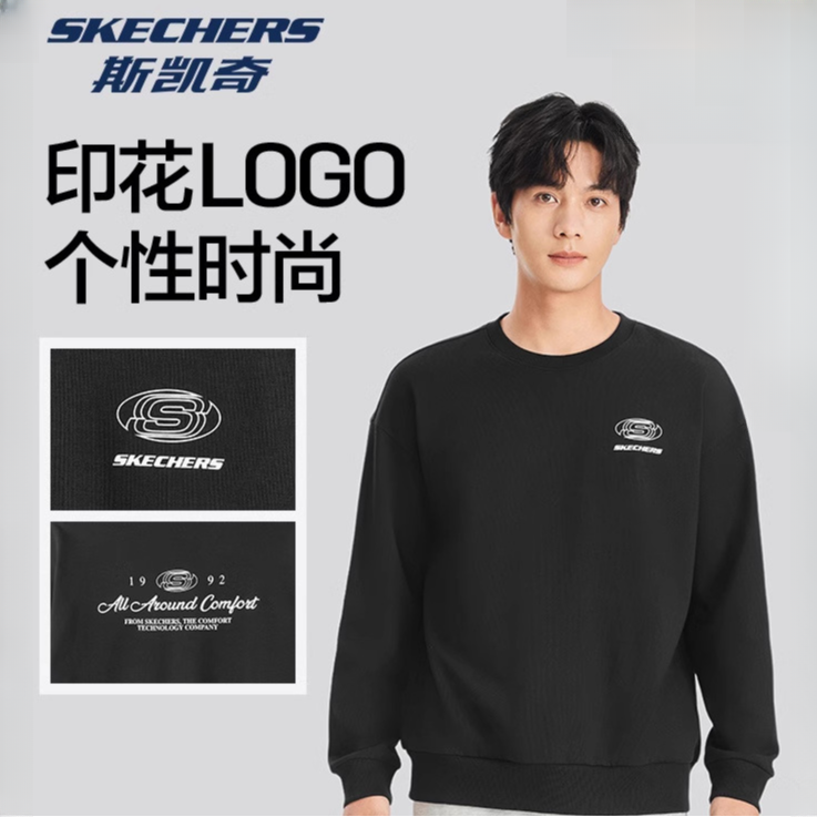 斯凯奇服装男女同款针织舒适时尚长袖加绒卫衣L324U060&L324U189