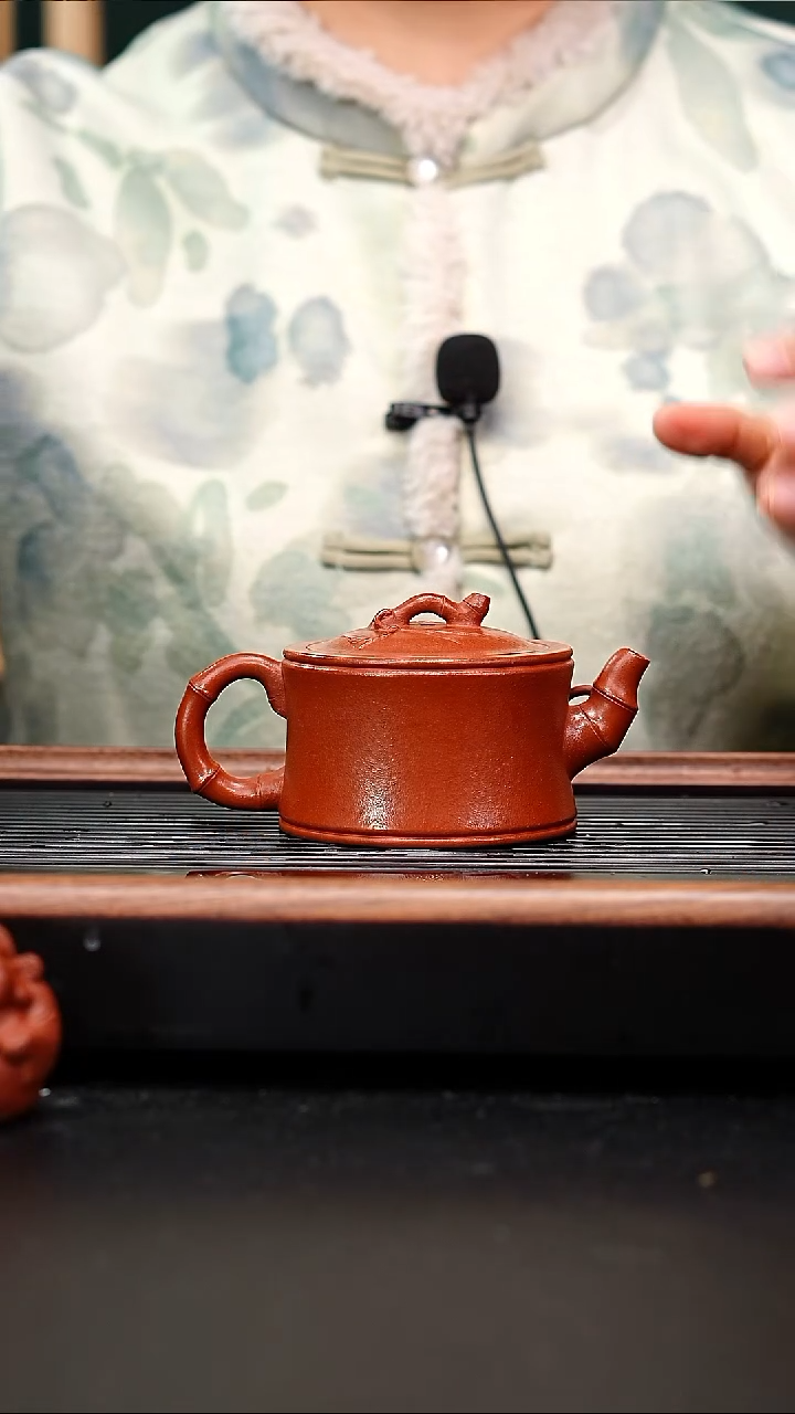 茶壶紫砂小煤窑朱泥清风竹段190cc吴国仙