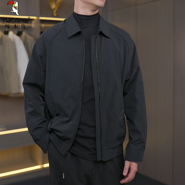 春薄款拼接简约百搭外套时尚休闲翻领夹克男2-8831