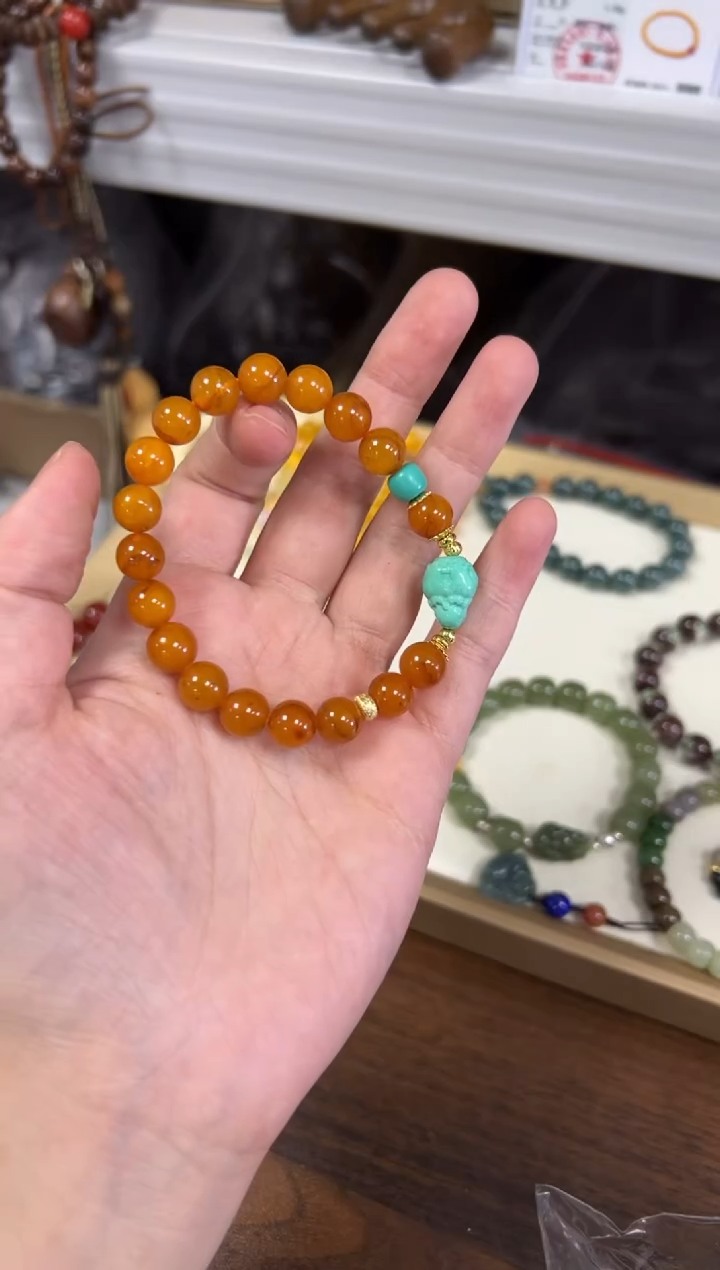 未镶嵌蜜蜡手链孤品鸡油红蜜财姥爷手串[0379]