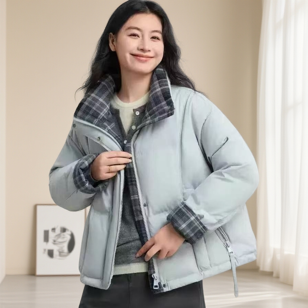 洋气立领短款2025年新款女加厚保暖撞色卷袖新款韩版短外套5A006