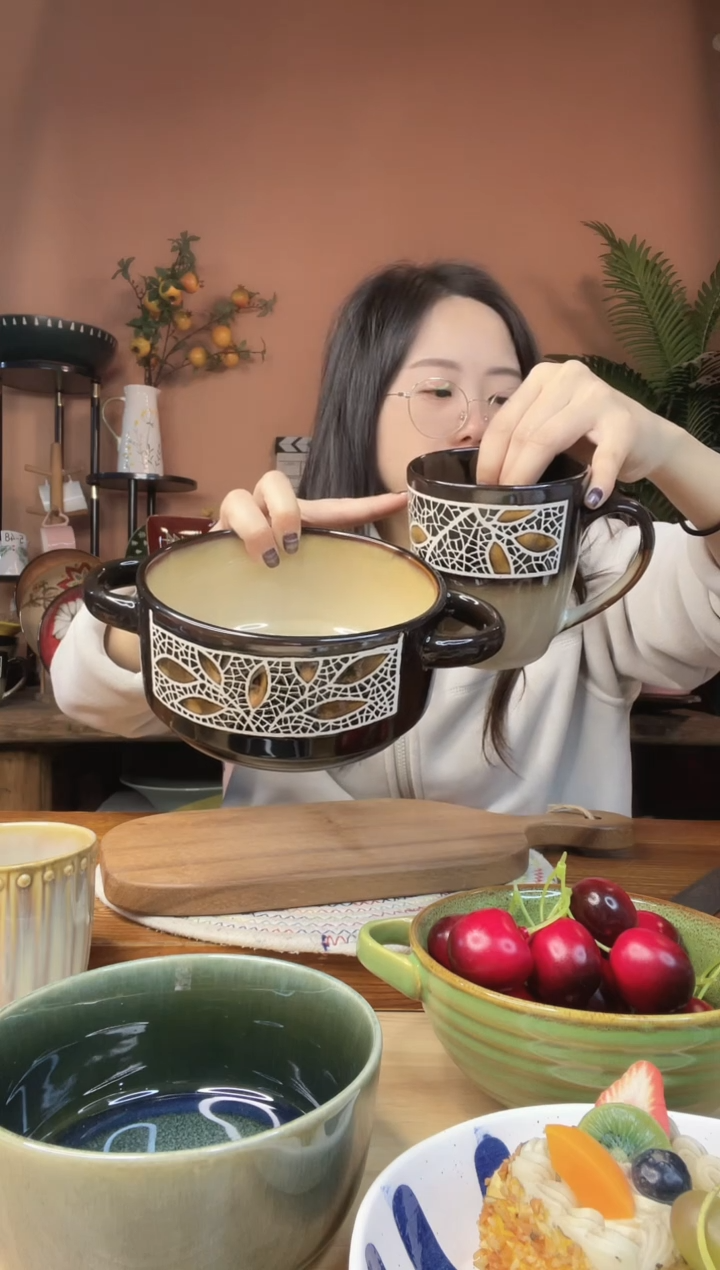 陶瓷双耳碗 杯子 2件套 微瑕疵