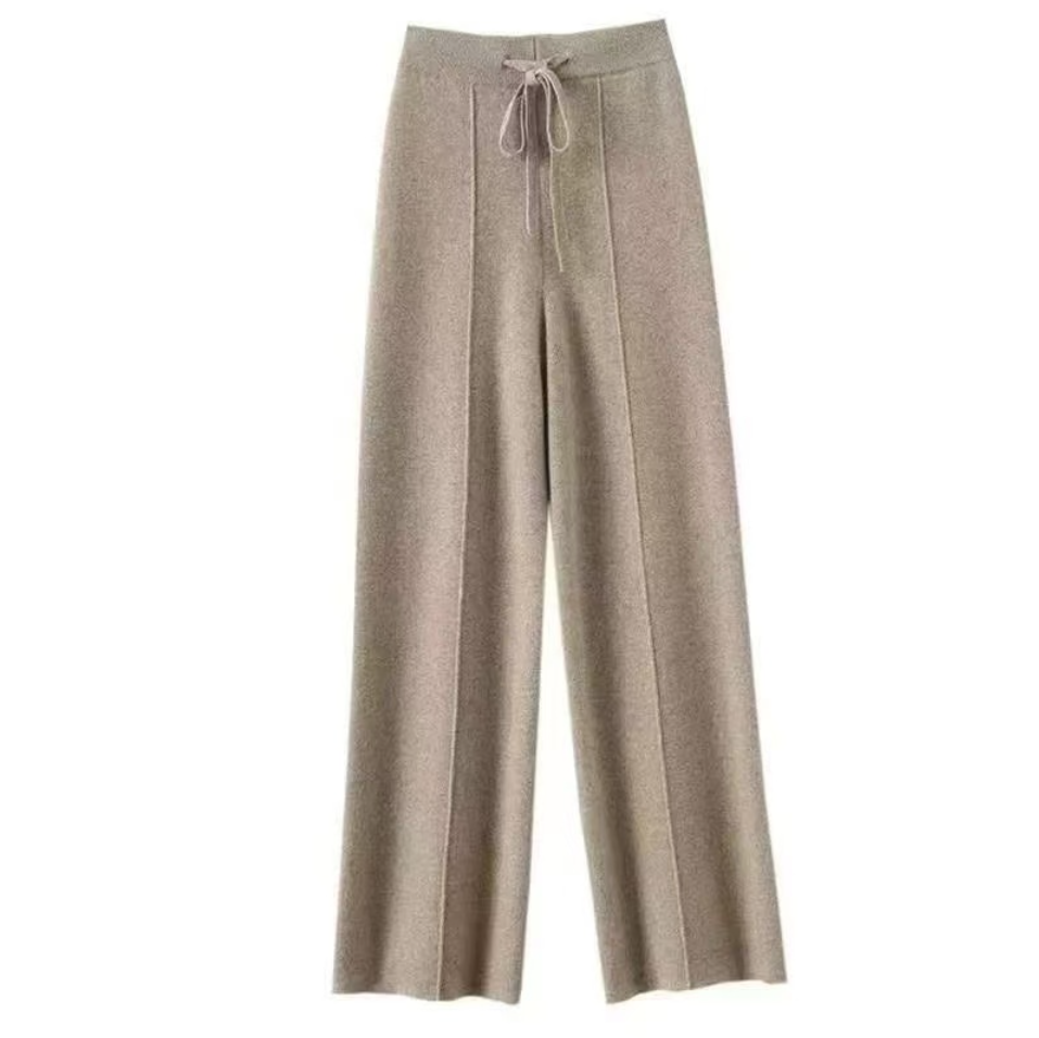 秋冬加厚中缝羊毛针织阔腿裤女高腰拖地裤外穿长裤直筒裤送护理液