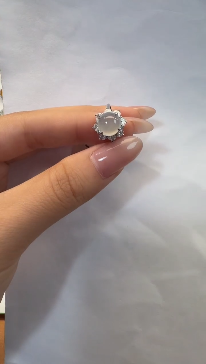 银S925镶嵌戒指翡翠925银镶翡翠戒指镶嵌94