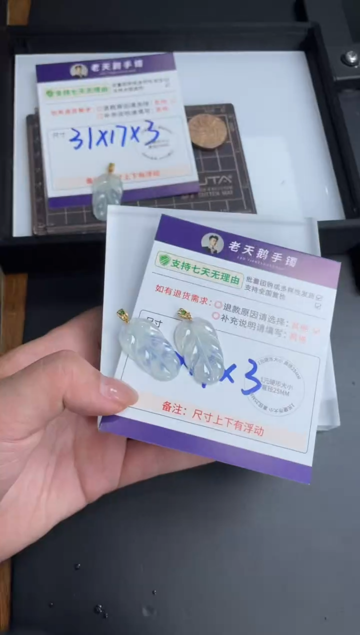【闪购商品】翡翠挂件18K金镶嵌叶子FL20配绳/多样性发其一CPZB