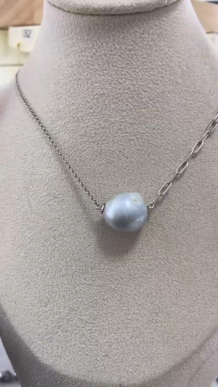 【闪购商品】海水珍珠套链银S925镶嵌14-15mm