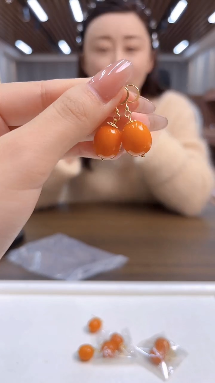蜜蜡14K金镶嵌耳饰DIY款E72