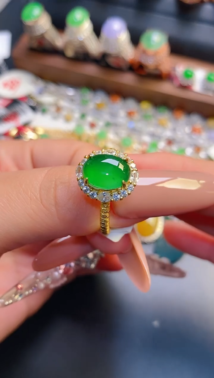 银S925镶嵌戒指翡翠天然